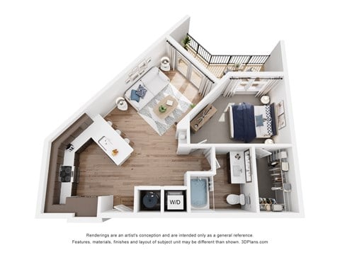 Floor plan for 1 bed, 1 bath, 726 sqft